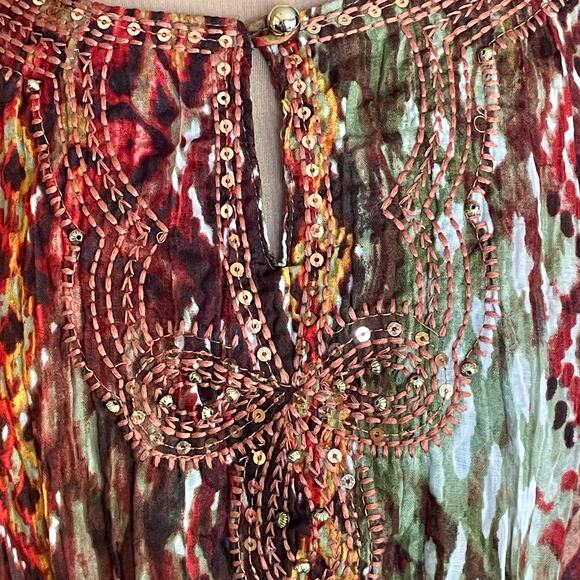 Rebecca Malone Multiprint Snake Tie Dye Crinkle Sequin Top MED Forest Fairy Boho - Picture 6 of 9